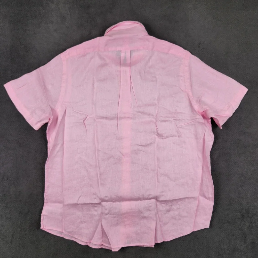 Polo Ralph Lauren Linen Shirt Mens XXL Pink Classic Fit Short Sleeve Button NEW